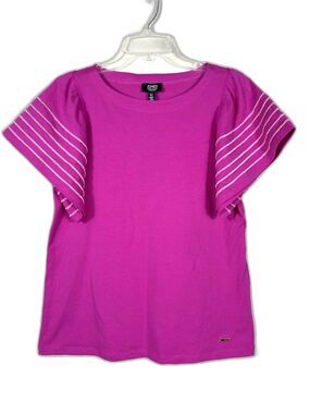 Jones New York Pink Blouse NWT Flutter Sleeve Contrasting Stitching Top Women S